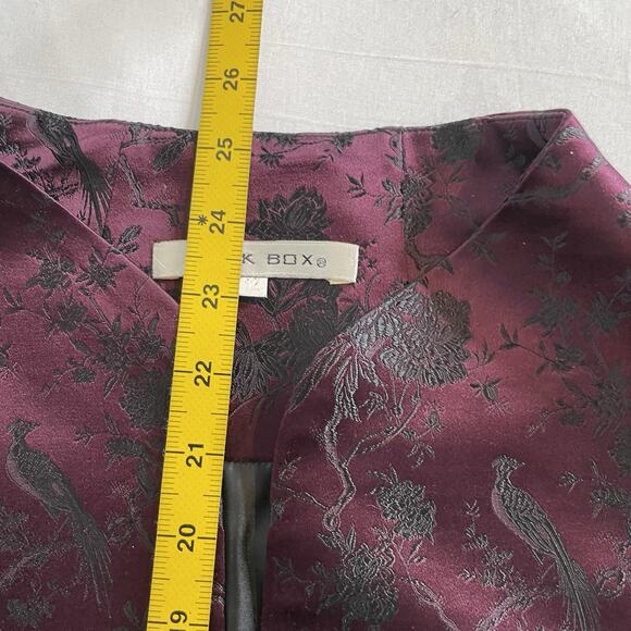 Vintage Silk Box Women's Burgundy Jacquard Asian Print Jacket Size 12 Regal Chic - Picture 3 of 10